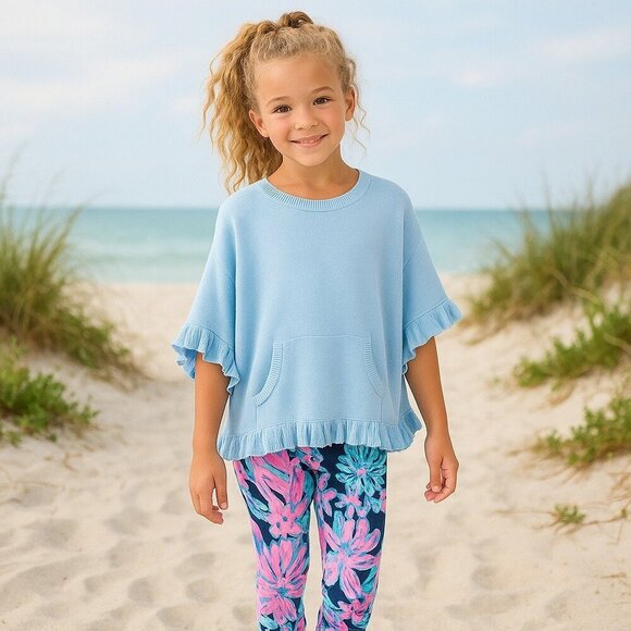 Lilly Pulitzer Girls Knit Poncho Top XL 12-14 Ruffle Trim Resort Coastal Style - Picture 3 of 8